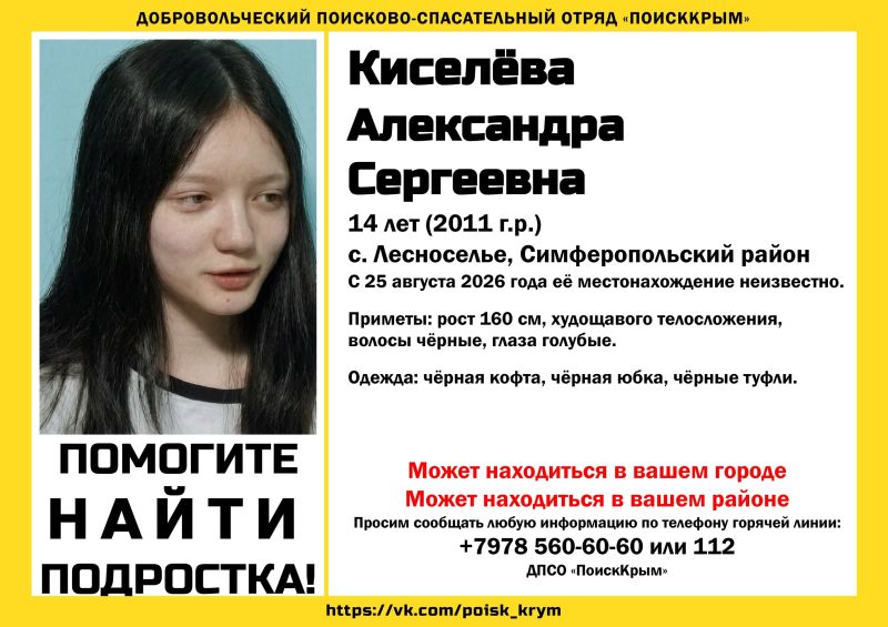 14-летняя девочка пропала в крымском селе