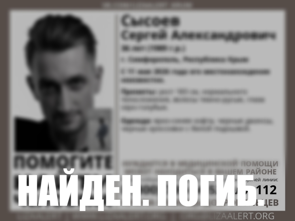 Пропавший в Симферополе 36-летний мужчина найден погибшим